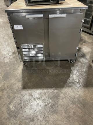 Leader Commercial Stainless Steel 2 Door Refrigerated Pizza Dough Retarder Table! Model: DR48 S/C SN: PS121452! 115V 1 Phase! On Casters! - Item #1182151