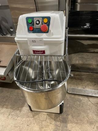 Estella Commercial White Heavy Duty 30 Qt. Two-Speed Spiral Dough Mixer! With Stainless Steel Bowl Guard & Mixing Bowl! With Spiral Dough Hook Attachment! Model: 348SM30 SN: 348SM30012400038! 120V! - Item #1183454
