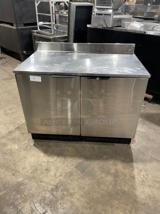 Duke Commercial Stainless Steel 2 Door Refrigerated Back Bar Counter! With Up-Turned Back Splash! With Poly Coated Wire Racks! Model: RUF-48M SN: 08082875! 120V 1 Phase!