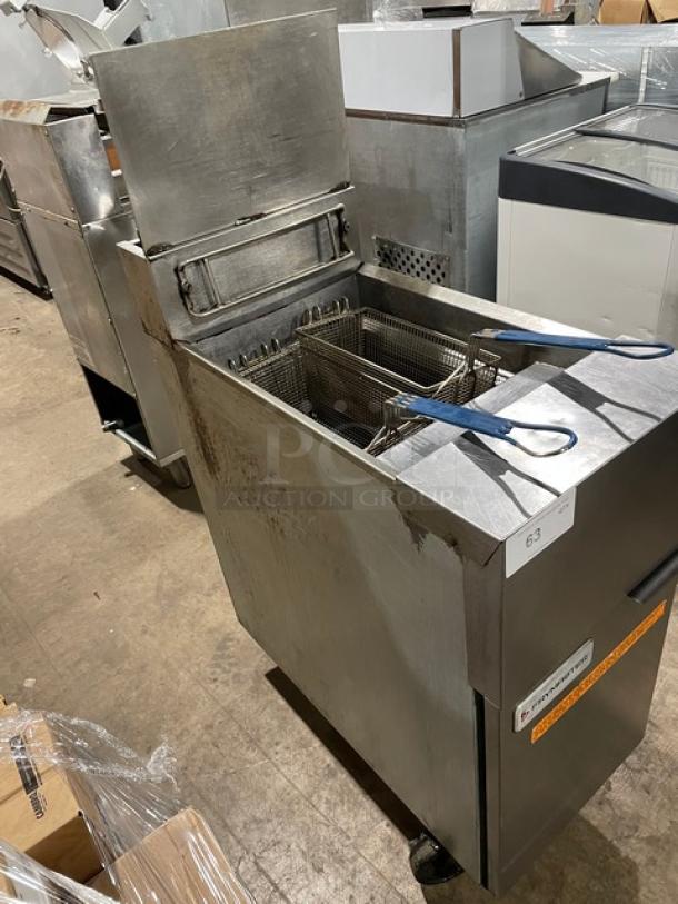 Frymaster Commercial Stainless Steel Natural Gas Powered Deep Fat Fryer! With Back Splash & Basket Hanger! With Frying Backets! Model: GF14SD SN: 2101FM0211! On Casters! - Image 2 of 9