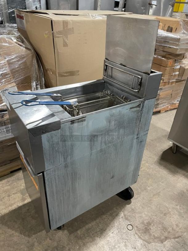 Frymaster Commercial Stainless Steel Natural Gas Powered Deep Fat Fryer! With Back Splash & Basket Hanger! With Frying Backets! Model: GF14SD SN: 2101FM0211! On Casters! - Image 3 of 9