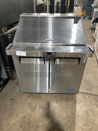 Atosa Commercial Stainless Steel 2 Door Refrigerated Bain Marie Style Mega Top Salad/Sandwich Prep Table! With Poly Coated Wire Racks! Model: MSF3615GR SN: MSF3615GRAUS100323040100C40003! 115V 1 Phase!