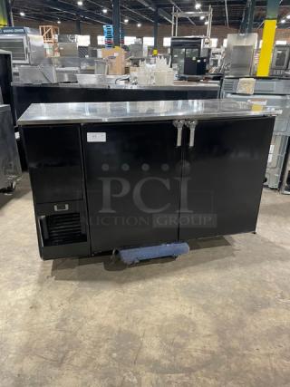 GlasTender Commercial Black Powder Coated 2 Door Refrigerated Bar Back Cooler! With Stainless Steel Worktop! With Poly Coated Wire Racks! Model: BB60-L1-LS(LR) SN: 134157447F! 120V 1 Phase!