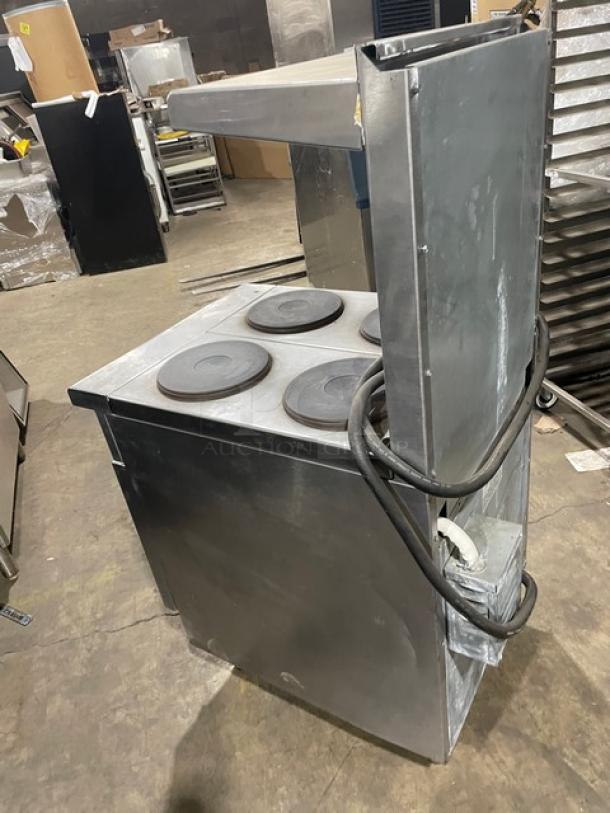 Imperial Commercial Stainless Steel Electric Powered 4 Burner Hot Plate Range/Oven Combo! With Back Splash & Overhead Salamander Shelf! With Wire Oven Rack! On Legs! - Image 4 of 9