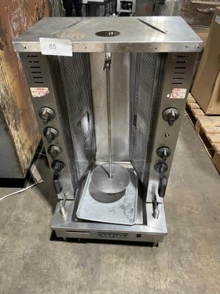 Attias Commercial Stainless Steel Natural Gas Powered Heavy-Duty Gyro Machine! With 8 Infrared Ceramic Burners! On Legs! Working When Removed!