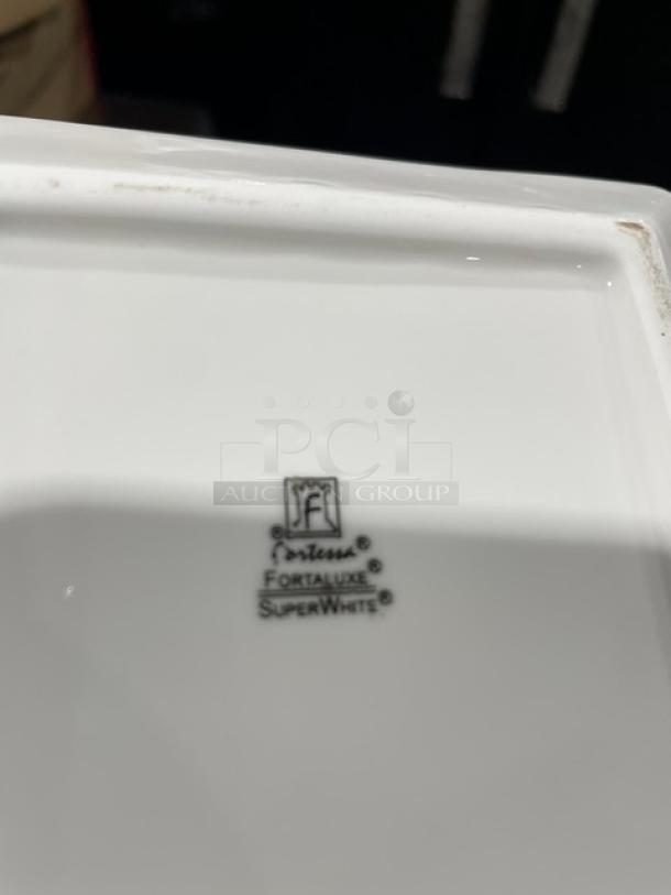 Fortessa Commercial White China 5" Accentz Plaza Square Flat Plates! 24 Per Case! Model: V0818-0113! With Fortessa Commercial White China 11.25"x4" Narrow Rectangular Tavola Tray/Dinnerware! With Handles! 12 Per Case! Model: 5500.F0000.28! ALL ONE MONEY! - Image 5 of 5