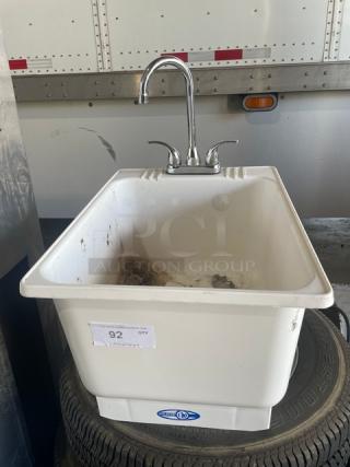Utilatub Commercial White Single Compartment Prep Sink! With Swivel Goose Neck Faucet! With Legs!