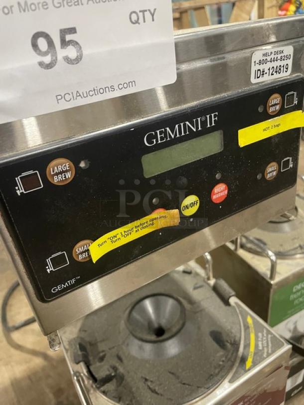 Curtis Commercial Stainless Steel Electric Powered Countertop Automatic Coffee Brewer! With Hot Water Dispenser! With 2 Coffee Servers! Model: GEMSIF10A2419 SN: 12860943! 220V 1 Phase! On Legs! - Image 5 of 8