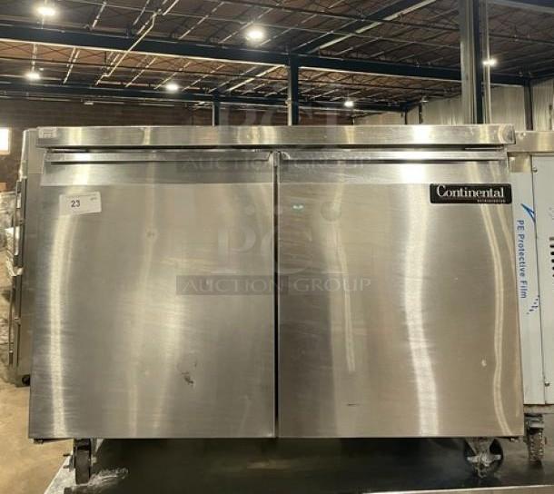 Continental Commercial Stainless Steel 2 Door Undercounter Worktop Refrigerator! Model: SW48 SN: 15080937! 115V 1 Phase! On Casters! - Image 1 of 8