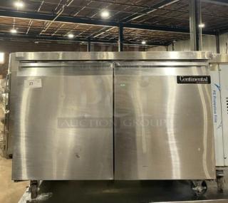 Continental Commercial Stainless Steel 2 Door Undercounter Worktop Refrigerator! Model: SW48 SN: 15080937! 115V 1 Phase! On Casters!