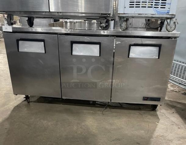 True Commercial Stainless Steel 3 Door Undercounter Worktop Refrigerator! With Poly Coated Wire Rack! Model: TUC-72 SN: 6667530! 115V 1 Phase! On Casters! - Image 1 of 8