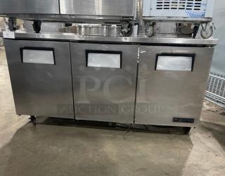 True Commercial Stainless Steel 3 Door Undercounter Worktop Refrigerator! With Poly Coated Wire Rack! Model: TUC-72 SN: 6667530! 115V 1 Phase! On Casters!