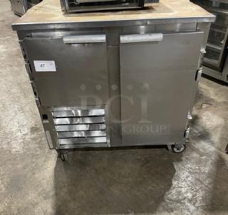 Leader Commercial Stainless Steel 2 Door Refrigerated Pizza Dough Retarder Table! Model: DR48 S/C SN: PS121452! 115V 1 Phase! On Casters! - Item #1182151