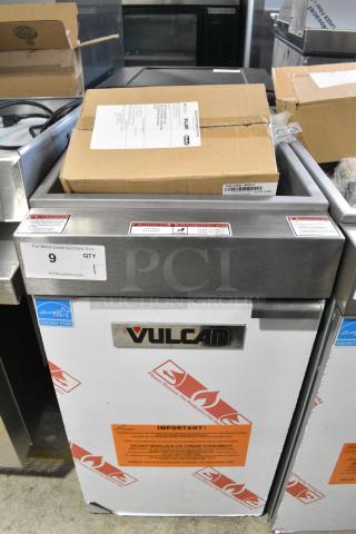BRAND NEW! Vulcan 1VEG35M-1 Stainless Steel Commercial Floor Style Natural Gas Powered Deep Fat Fryer. Comes w/ Commercial Casters. 70,000 BTU.