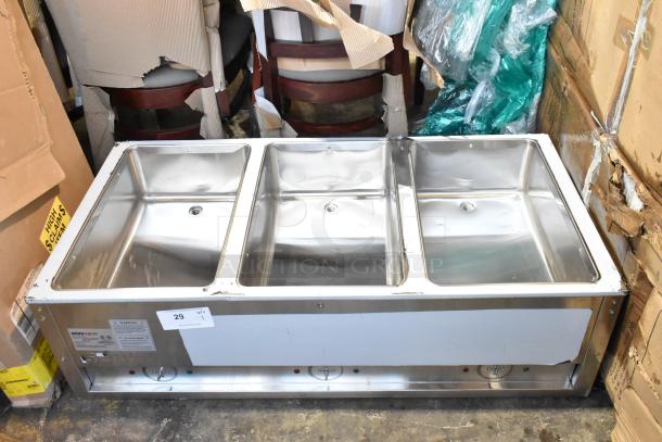 BRAND NEW SCRATCH AND DENT! 2025 ServIt 423EST3WSPB Three Pan Sealed Well Electric Steam Table with Partially Enclosed Base. 120 Volts, 1 Phase. Tested and Working! - Image 1 of 9