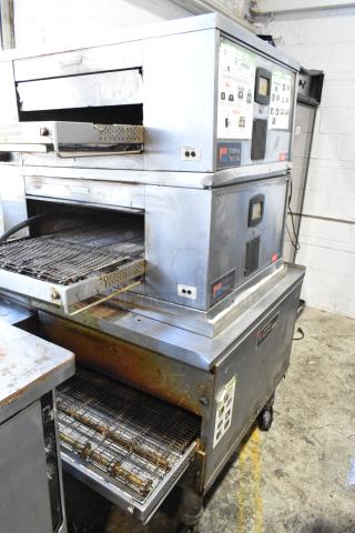 3 Stainless Steel Commercial Conveyor Pizza Ovens on Commercial Casters. Includes 2 CTX DZ33T Electric Powered and 1 Middleby Marshall PS638G Natural Gas Powered. 208 Volts, 3/1 Phase. 3 Times Your Bid! - Item #1185339