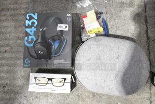 4 Various Items Including G432 Headphones, Gunnar Glasses, LG HBS-8103AC Unit, Quest Carrying Case. 4 Times Your Bid!