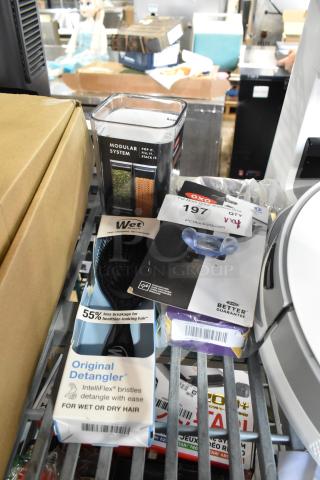 4 BRAND NEW! Items Including 2 Wet Detangling Brush, OXO Good Grips Container, Squeegee Holder. 4 Times Your Bid!