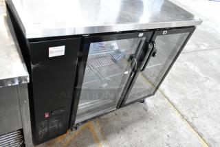 Kitchen Line UBB-24-48G Metal Commercial 2 Door Back Bar Cooler Merchandiser on Commercial Casters. 115 Volts, 1 Phase. Tested and Working!