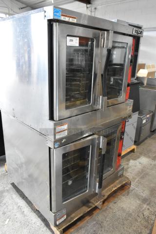 2 Vulcan VC6GD-SEFCAM5 Stainless Steel Commercial Natural Gas Powered Full Size Convection Oven w/ View Through Doors, Metal Oven Racks and Thermostatic Controls. 2 Times Your Bid!