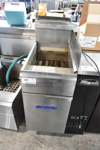Imperial IFS-50 Stainless Steel Commercial Countertop Natural Gas Powered Deep Fat Fryer on Commercial Casters. 140,000 BTU.