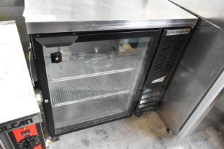Beverage Air BB36HC-1-G-B-27 Metal Commercial Single Door Back Bar Cooler Merchandiser on Commercial Casters. 115 Volts, 1 Phase. Tested and Powers On But Does Not Get Cold