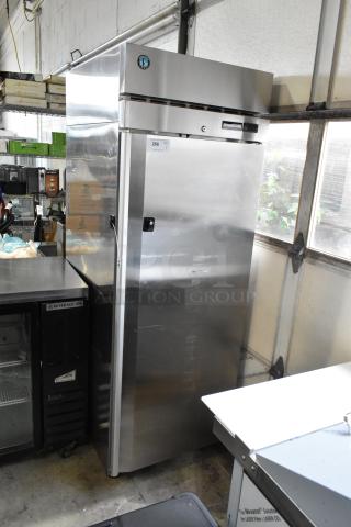 2023 Hoshizaki R1A-FSL Stainless Steel Commercial Single Door Reach In Cooler on Commercial Casters. 115 Volts, 1 Phase. Tested and Working!