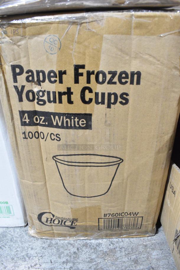 4 BRAND NEW SCRATCH AND DENT! Boxes Including 127P400B Choice 4 oz. Black Plastic Souffle Cup / Portion Cup - 2,500/Case, 760IC04W Choice 4 oz. White Paper Frozen Yogurt / Food Cup - 1,000/Case, 2 5002BNAPHG Choice Hunter Green 2-Ply Beverage / Cocktail Napkin - 1,000/Case. 4 Times Your Bid! - Image 3 of 4