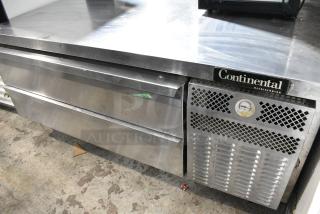 Continental Stainless Steel Commercial 2 Drawer Chef Base on Commercial Casters. 115 Volts, 1 Phase. Tested and Working!