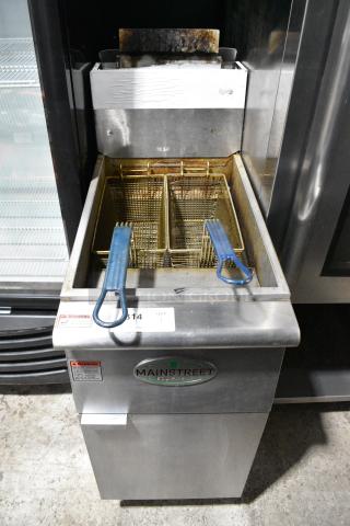 2021 Mainstreet 541FF40N Stainless Steel Commercial Floor Style Natural Gas Powered Deep Fat Fryer w/ 2 Metal Fry Baskets. 90,000 BTU.
