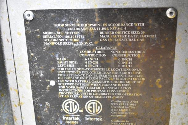 2021 Mainstreet 541FF40N Stainless Steel Commercial Floor Style Natural Gas Powered Deep Fat Fryer w/ 2 Metal Fry Baskets. 90,000 BTU. - Image 8 of 10