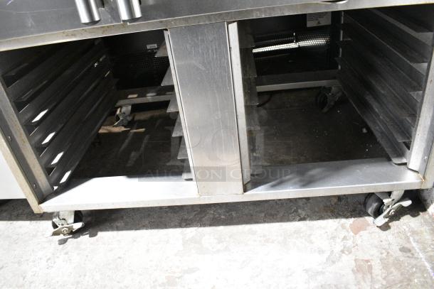 Baxter OV310G Stainless Steel Commercial Natural Gas Powered Mini Rotating Pan Rack Oven w/ Lower Pan Rack on Commercial Casters. Unit Was In Working Condition When Removed. See Pictures to See The Unit Working Before Removal. - Image 4 of 9