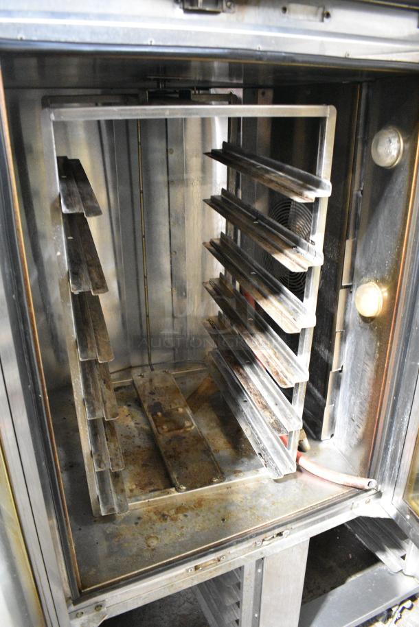 Baxter OV310G Stainless Steel Commercial Natural Gas Powered Mini Rotating Pan Rack Oven w/ Lower Pan Rack on Commercial Casters. Unit Was In Working Condition When Removed. See Pictures to See The Unit Working Before Removal. - Image 5 of 9