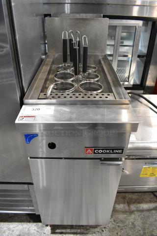 2024 Cookline PC1 Stainless Steel Commercial Floor Style Natural Gas Powered Pasta Cooker w/ 6 Metal Baskets on Commercial Casters.