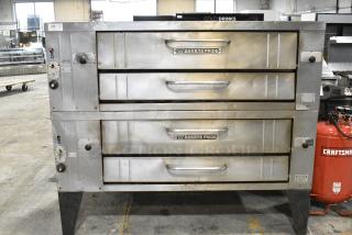 2 Bakers Pride Stainless Steel Commercial Natural Gas Powered Single Deck Pizza Ovens w/ Cooking Stones on Metal Legs. 2 Times Your Bid! - Item #1185883