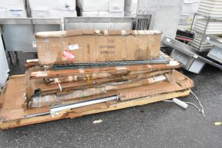 10 BRAND NEW SCRATCH AND DENT! Items Including 600PS1260 Regency 12" x 60" Stainless Steel Wall Mounted Pot Rack with Shelf and 18 Galvanized Hooks, 522ETSG30722 Steelton 30" x 72" 18 Gauge 430 Stainless Steel Work Table with Undershelf and 2" Rear Upturn, 522ETSG3096 Steelton 30" x 96" 18 Gauge 430 Stainless Steel Work Table with Undershelf, 460EG2472 Regency 24" Wide NSF Green Epoxy Wire Shelf, L74PAB-4BULK Metro Poles. 10 Times Your Bid! May Be Missing Pieces.