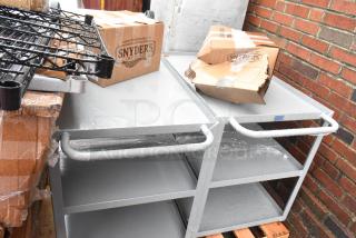 2 BRAND NEW SCRATCH AND DENT! Lavex Gray Poly 3 Tier Cart w/ Commercial Casters. 2 Times Your Bid!