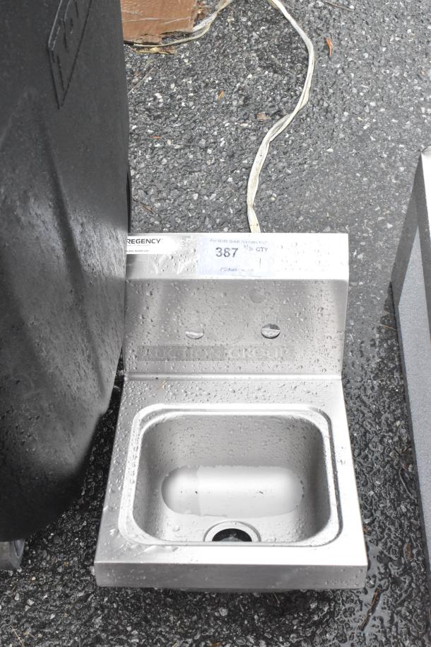 BRAND NEW SCRATCH AND DENT! Regency 600HS122H 9" x 9" x 5" Wall-Mounted Hand Sink with 4" Centers and Strainer - Image 3 of 5