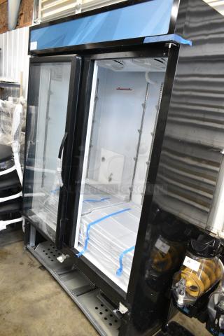 BRAND NEW SCRATCH AND DENT! MainStreet 829GMC49B Metal Commercial 2 Door Reach In Cooler Merchandiser w/ Poly Coated Racks. Missing Right Side Door. 115 Volts, 1 Phase.