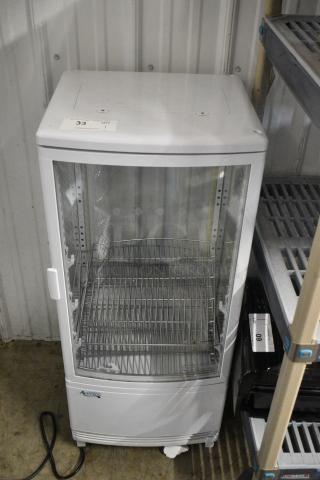 BRAND NEW SCRATCH AND DENT! Avantco 360GSM3HCW White Glass Sided Countertop Display Refrigerator Merchandiser. 110-120 Volts, 1 Phase.