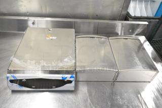 3 BRAND NEW SCRATCH AND DENT! Items Including 1 Paper Towel Dispenser and 2 Bathroom Trash Can. 3 Times Your Bid!