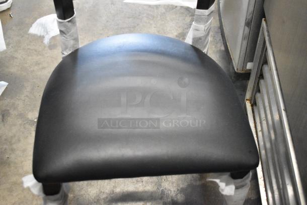 24 BRAND NEW SCRATCH AND DENT! Lancaster Table & Seating Black Metal Ladder Back Dining Height Chair w/ Black Seat Cushion. 24 Times Your Bid! - Image 4 of 4