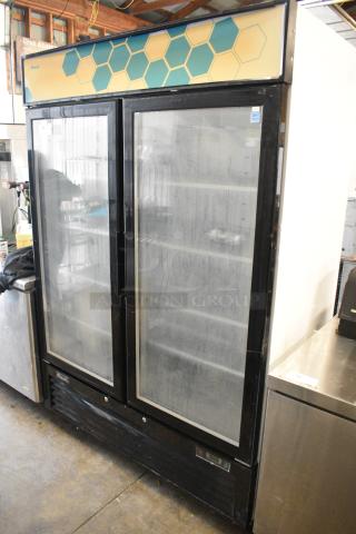 2019 Migali C-49RM-HC Metal Commercial 2 Door Reach In Cooler Merchandiser w/ Poly Coated Racks on Commercial Casters. 115 Volts, 1 Phase.