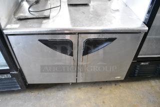 Turbo Air TUR-48SD Stainless Steel Commercial 2 Door Undercounter Cooler on Commercial Casters. 115 Volts, 1 Phase.