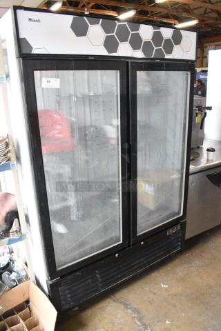 2020 Migali C-49FM-HC Metal Commercial 2 Door Reach In Cooler Merchandiser w/ Poly Coated Racks on Commercial Casters. 115 Volts, 1 Phase.