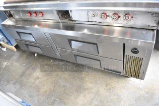 True TRCB-72 Stainless Steel Commercial 4 Drawer Chef Base on Commercial Casters. 115 Volts, 1 Phase.