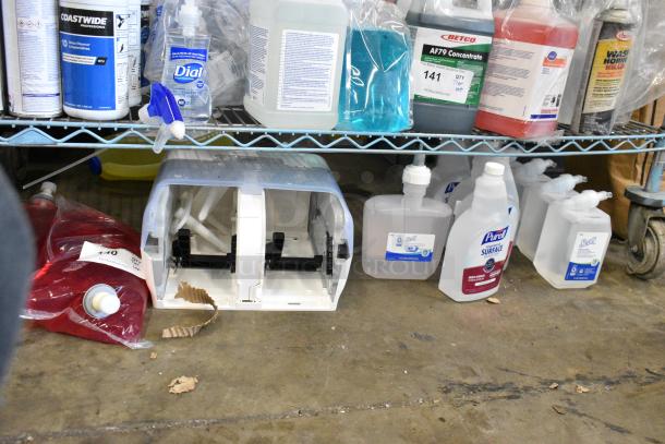 ALL ONE MONEY! Tier Lot of Various Items Including Dispenser, Purell Surface Sanitizer, Scott Foam Skin Cleanser. - Image 1 of 13