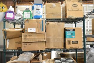 ALL ONE MONEY! Tier Lot of Various Items Including Coastwide Washroom Cleaner, Sloan ESD 325 Foam Hand Sanitizer, Rubbermaid Auto Foam Refills.