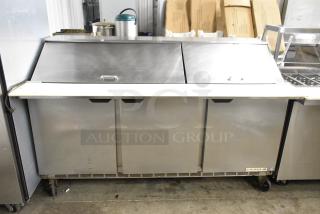 Beverage Air SPE72-30M Stainless Steel Commercial Sandwich Salad Prep Table Bain Marie Mega Top on Commercial Casters. 115 Volts, 1 Phase.