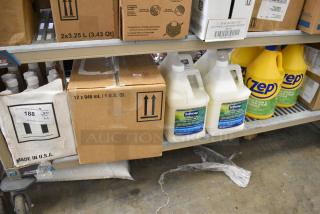 ALL ONE MONEY! Tier Lot of Various Cleaner Including Maxim Super Mega Mop G, Diversey Crew Super Blue, Softsoap Soothing Clean Soap, Zep Mold Stain and Mildew Stain Remover